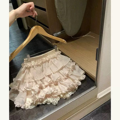 Rich Girl Ballet Pleated Tutu New Lace Slim Cake High Waist Skirt Shaped Short Skirt