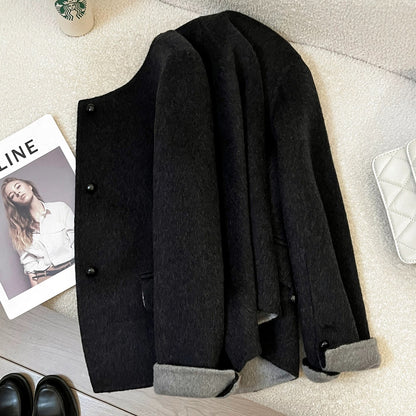 Black and gray short wool double-faced wool coat for women autumn and winter 2025 new small Korean design coat