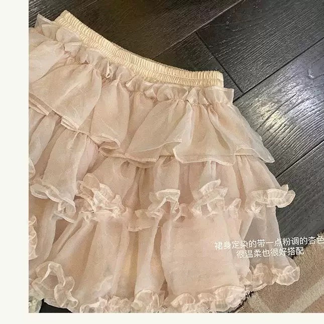 Rich Girl Ballet Pleated Tutu New Lace Slim Cake High Waist Skirt Shaped Short Skirt