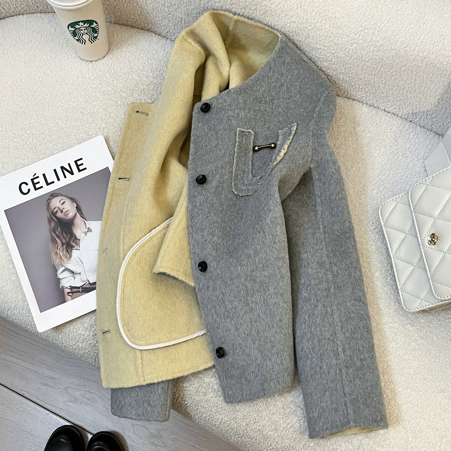 Gray double-faced cashmere coat women's short 2025 autumn and winter new small design temperament wool coat