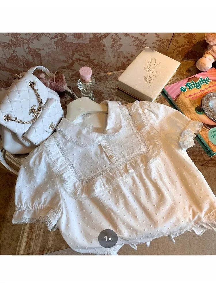Little ballet rules, French girls' preference, multi-color baby collar, lace waist slim fit top