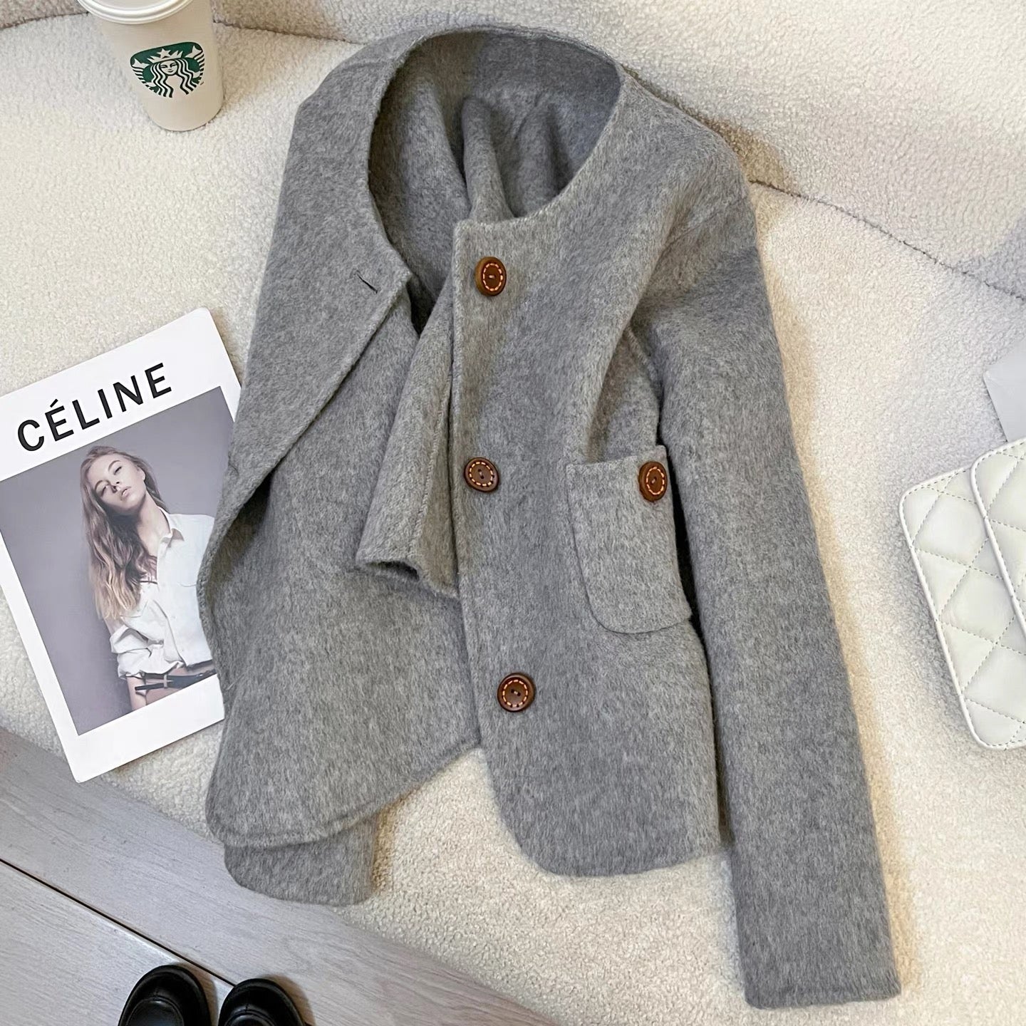 High-grade grey short double-faced cashmere coat for women 2025 autumn and winter new small Korean woolen coat