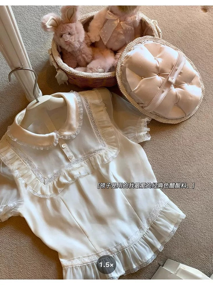 Little ballet rules, French girls' preference, multi-color baby collar, lace waist slim fit top
