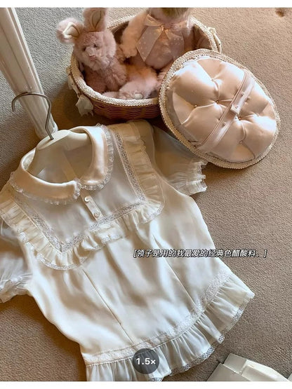 Little ballet rules, French girls' preference, multi-color baby collar, lace waist slim fit top