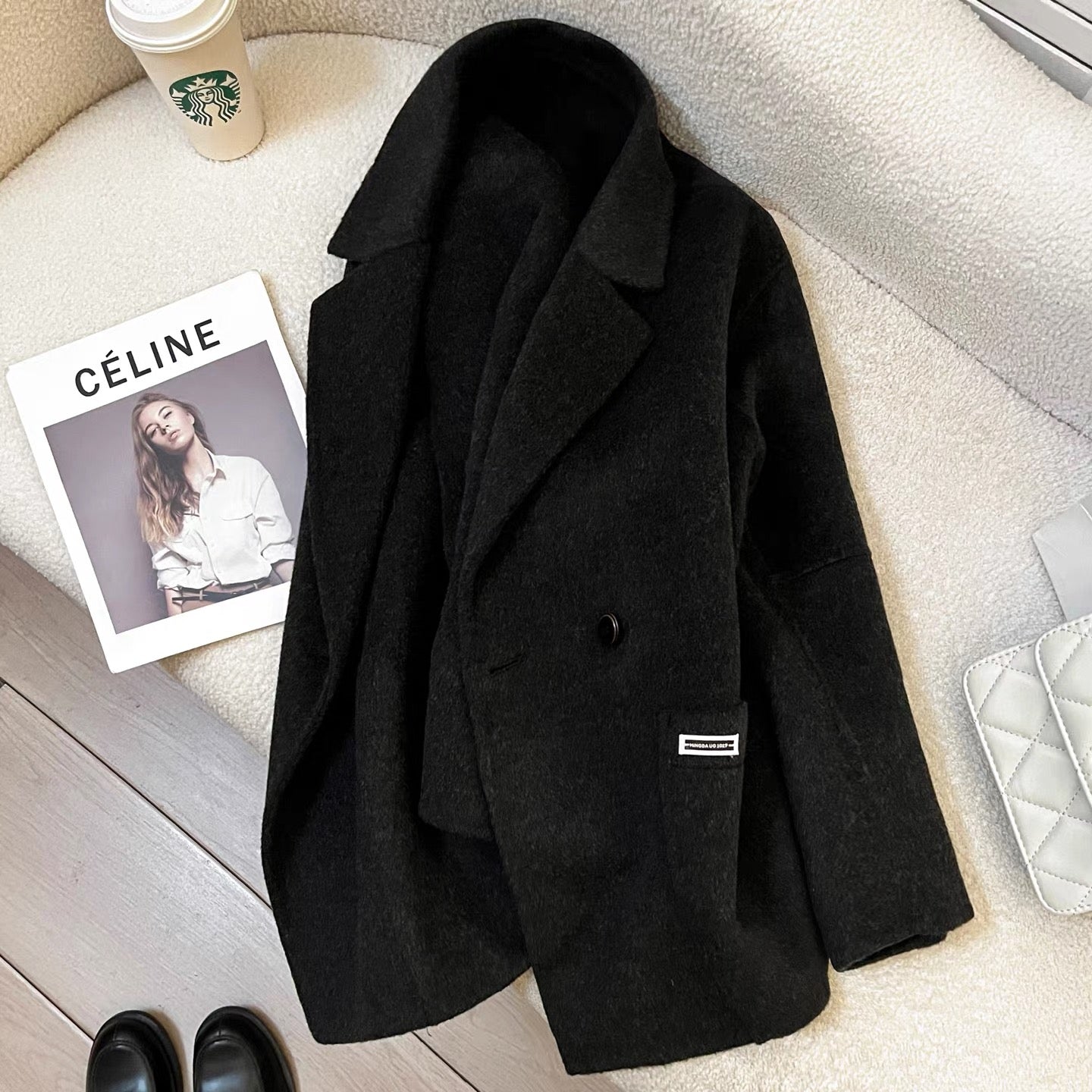 Black and gray double-faced cashmere coat for women, mid-length, 2025 autumn and winter new Korean style loose high-end wool coat