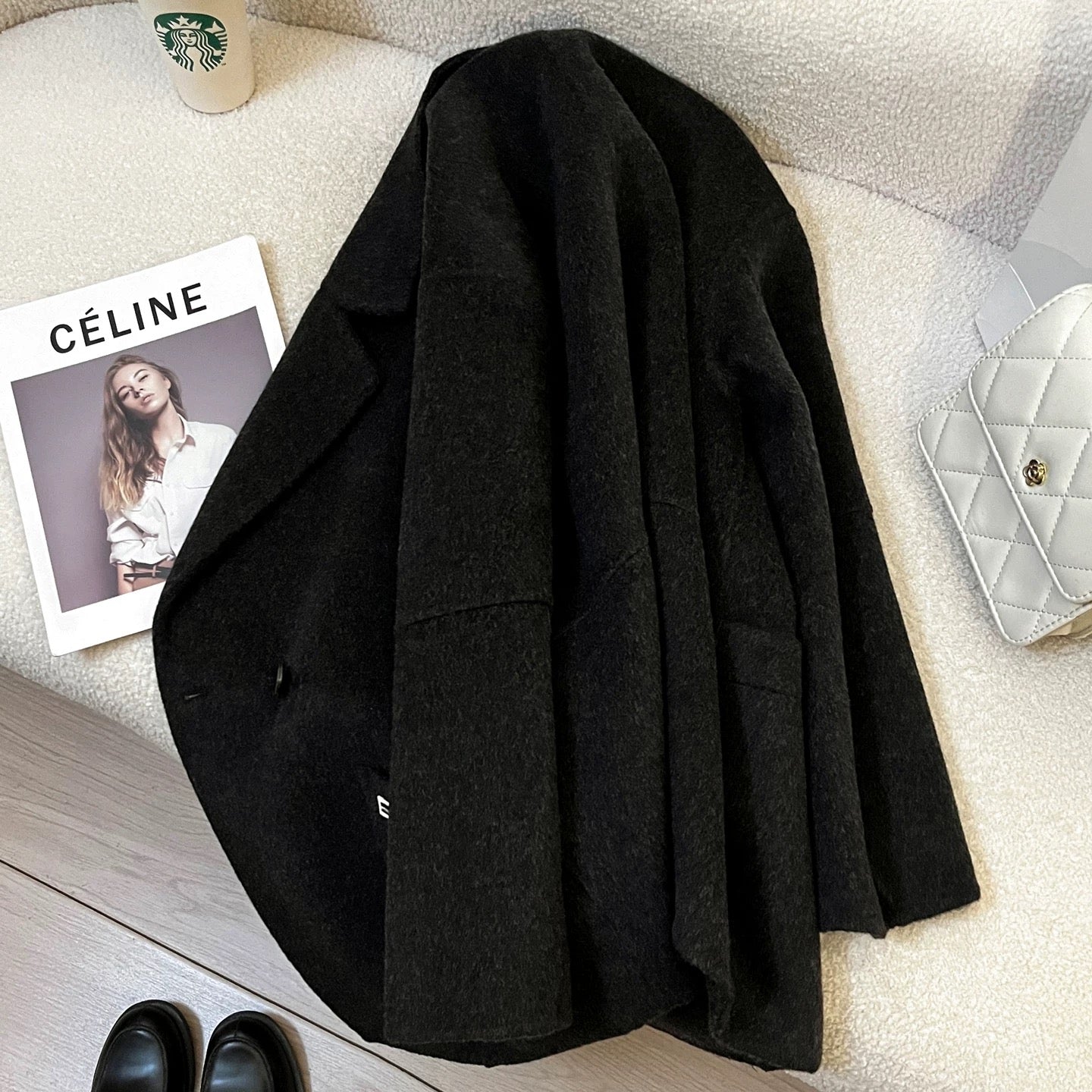 Black and gray double-faced cashmere coat for women, mid-length, 2025 autumn and winter new Korean style loose high-end wool coat