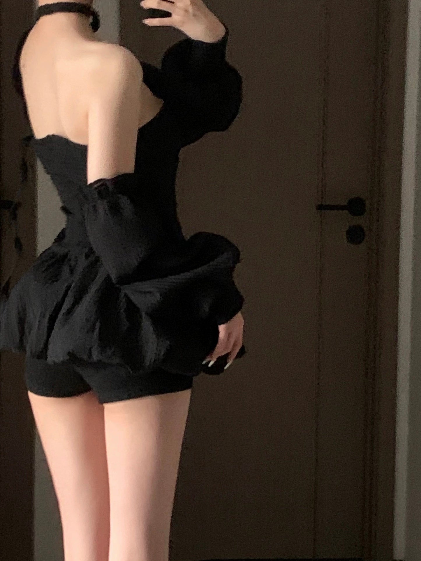 021ope Little Witch dark tube top dress slimming waist one-shoulder dress niche design tutu skirt