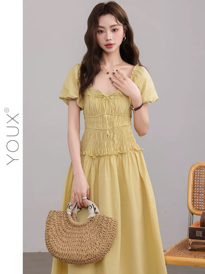 Youxiang [Princess Belle] Elegant and elegant dress 2025 summer new French style gentle puff sleeves for women