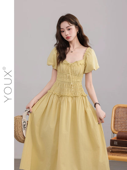 Youxiang [Princess Belle] Elegant and elegant dress 2025 summer new French style gentle puff sleeves for women