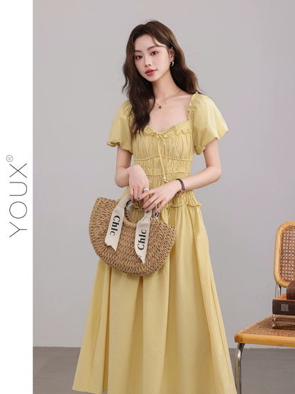 Youxiang [Princess Belle] Elegant and elegant dress 2025 summer new French style gentle puff sleeves for women