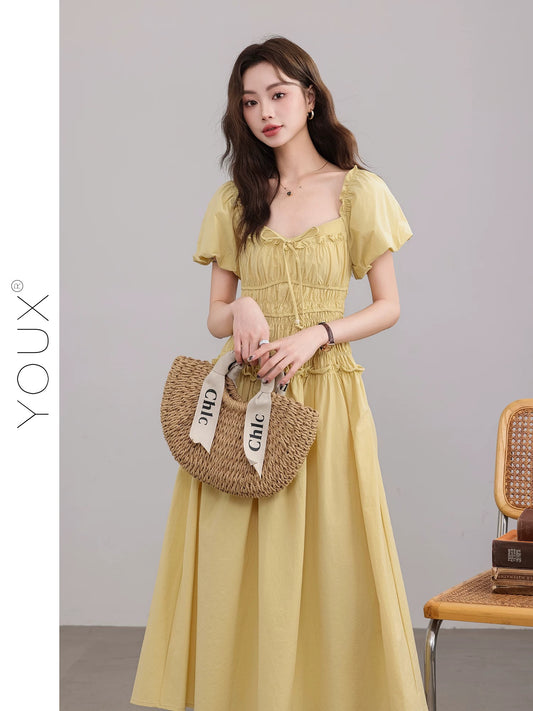 Youxiang [Princess Belle] Elegant and elegant dress 2025 summer new French style gentle puff sleeves for women
