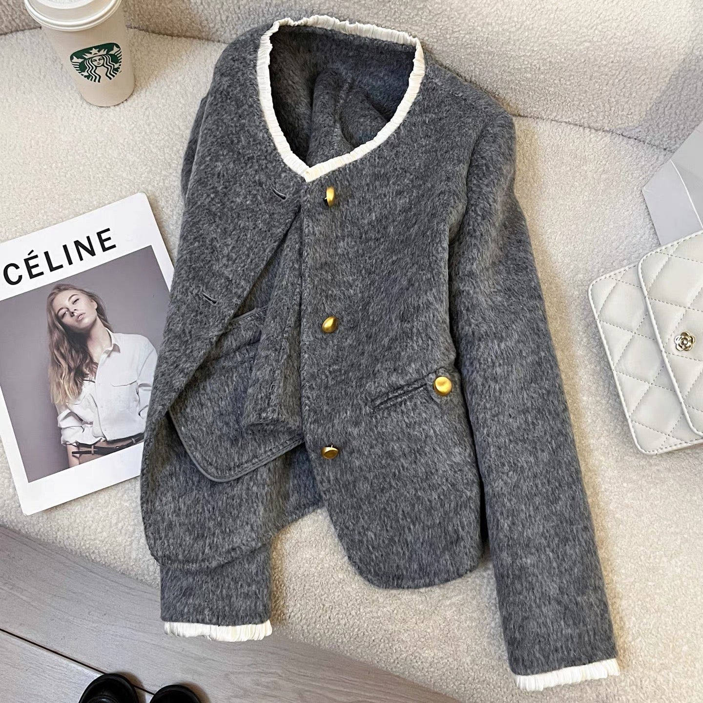 Gray cashmere double-faced wool coat for women, petite 2025 autumn and winter new Korean style fashion high-end temperament coat