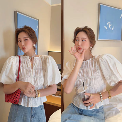 [Regular Price: 223 | Clearance Flash Sale: No Returns or Exchanges] Chic and Versatile Summer Puff-Sleeve Shirt