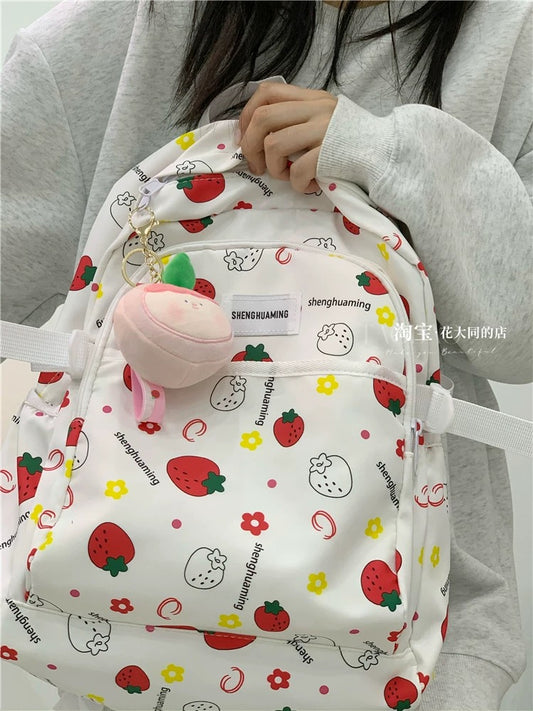 School bag female ins Japanese style small fresh and cute strawberry girl backpack casual versatile junior high school student backpack
