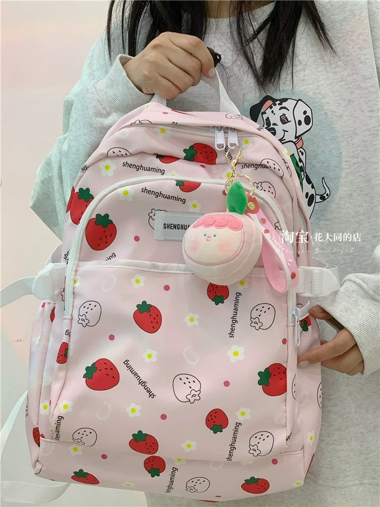 School bag female ins Japanese style small fresh and cute strawberry girl backpack casual versatile junior high school student backpack