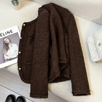 Reddish brown exquisite high-end celebrity small fragrance style jacket female 2025 winter new small versatile temperament top