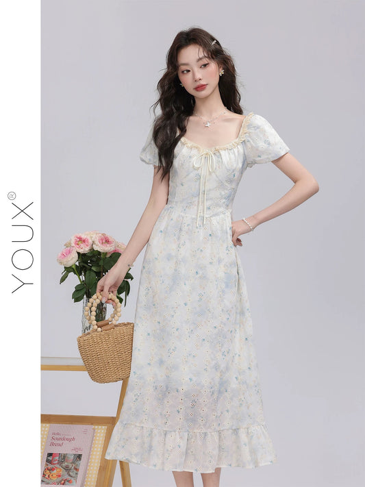 Youxiang [Flower Sea Morning Dawn] Floral Dress Women 2025 Summer New Lace Design Long Dress