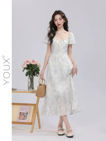 Youxiang [Flower Sea Morning Dawn] Floral Dress Women 2025 Summer New Lace Design Long Dress