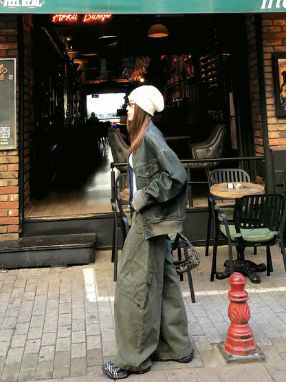 Li Wanjun "Wilderness Vintage" — 100% Cotton Straight-Leg Utility Denim Jeans with Heavy-Duty 3D Cargo Pockets