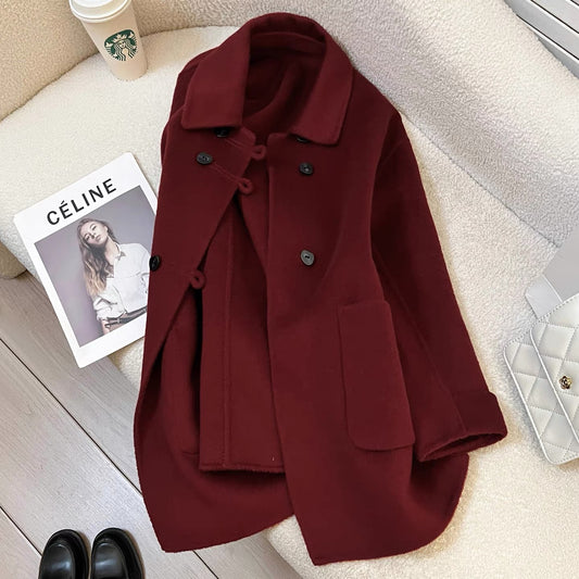 Red double-faced cashmere coat women's mid-length 2025 autumn and winter new style temperament high-end age-reducing woolen coat