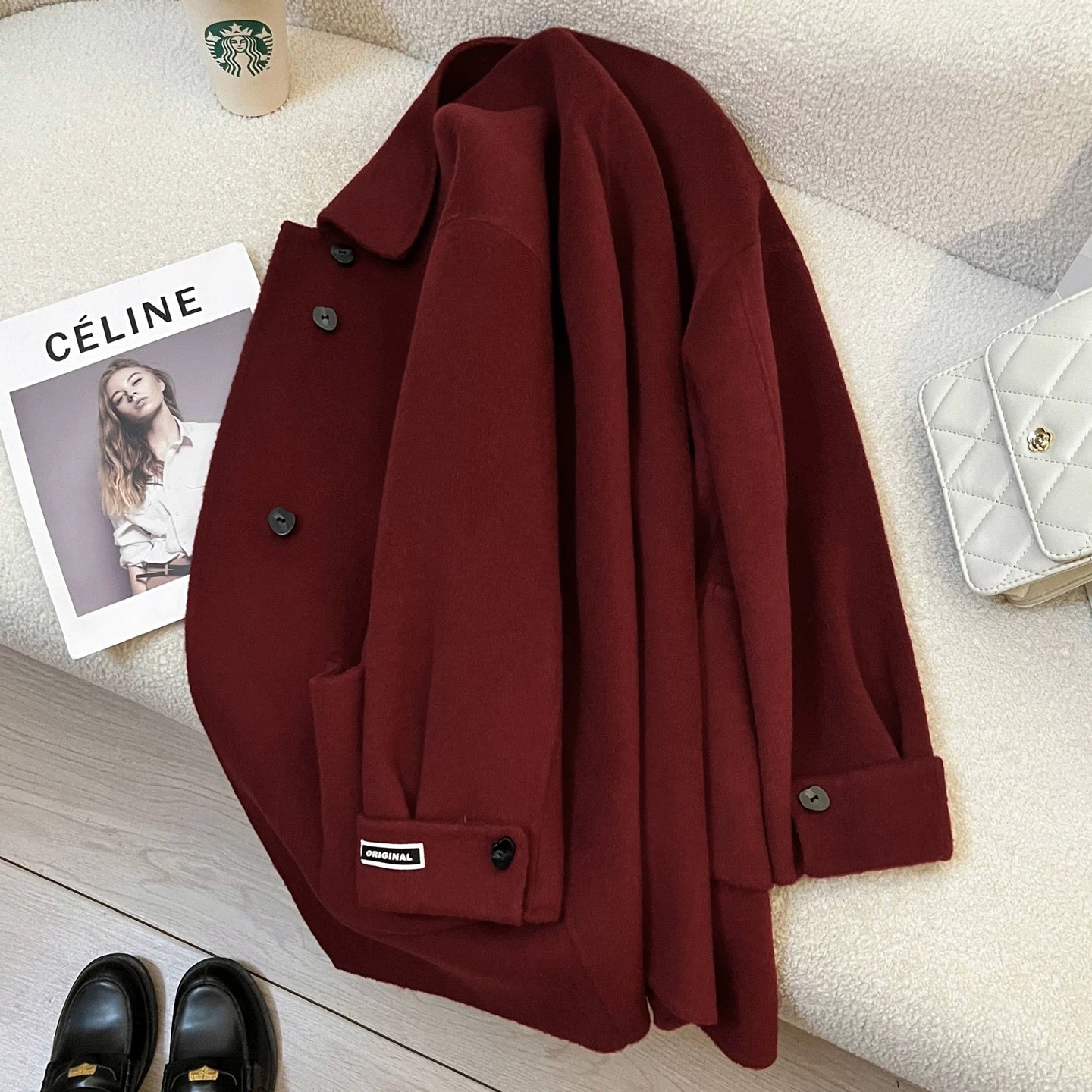 Red double-faced cashmere coat women's mid-length 2025 autumn and winter new style temperament high-end age-reducing woolen coat