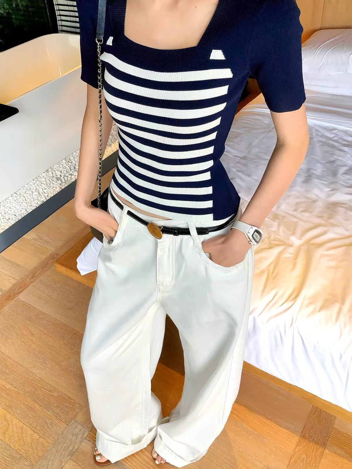 Li Li Li Wanjun "Twisted-Weave White" High-Waisted Wide-Leg Jeans – White, Loose-Fit, Drapey, with Side Lace Trim