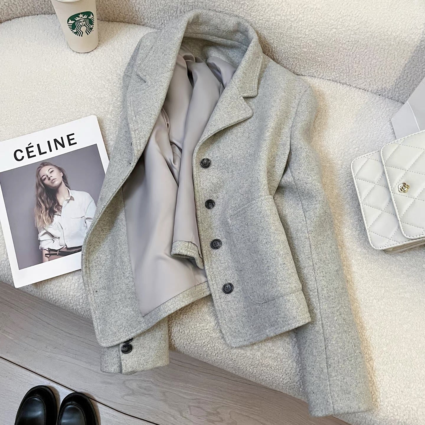 2025 new autumn and winter gray short woolen suit jacket women's Korean style casual fashion small size street suit