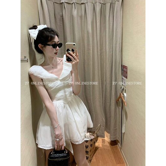 27 ONLINESTORE Super fairy little white dress, temperament, age-reducing and gentle style 2024 summer new short dress