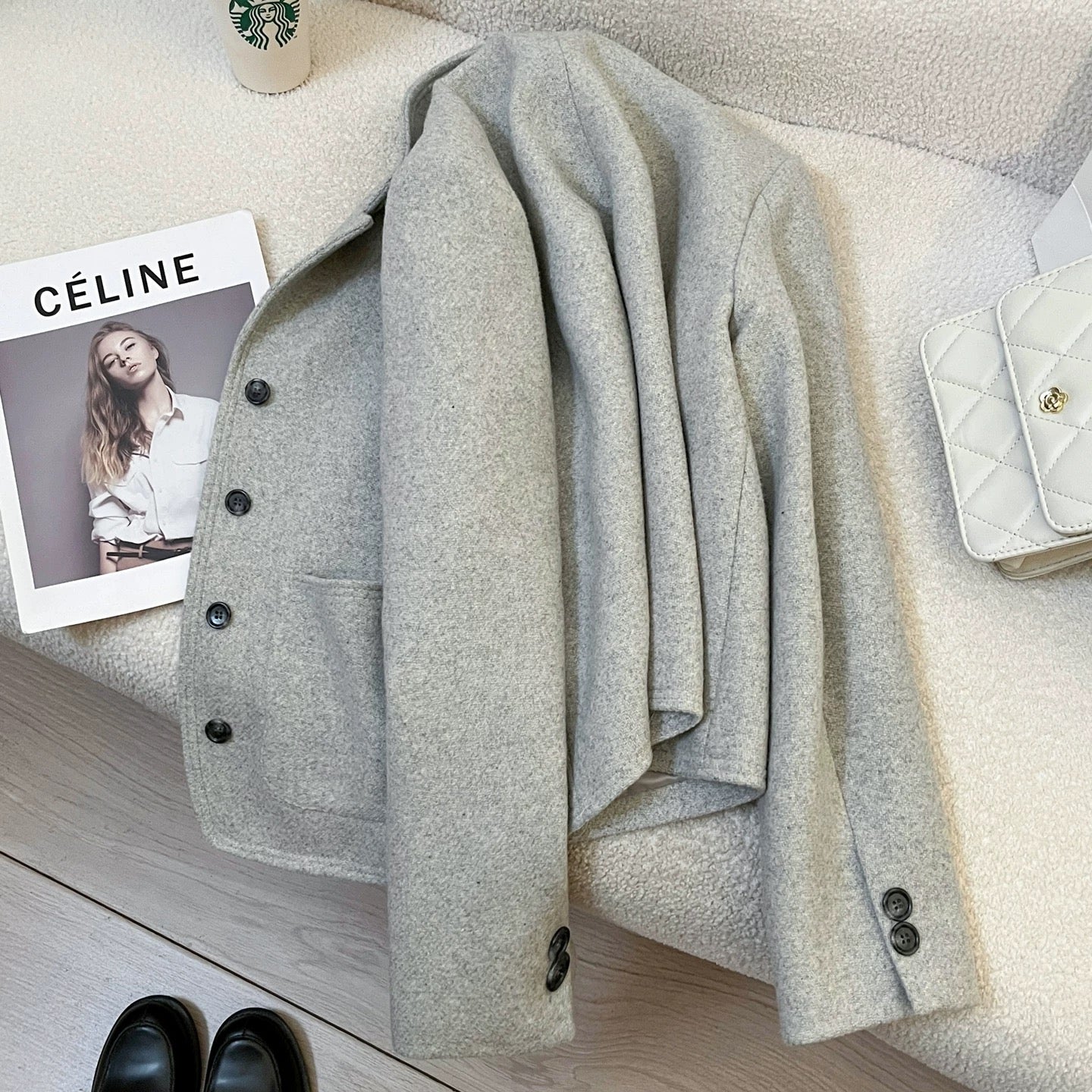 2025 new autumn and winter gray short woolen suit jacket women's Korean style casual fashion small size street suit