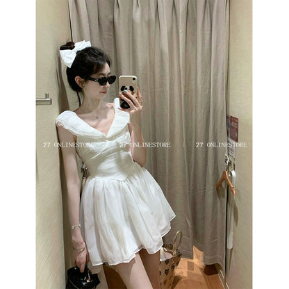 27 ONLINESTORE Super fairy little white dress, temperament, age-reducing and gentle style 2024 summer new short dress