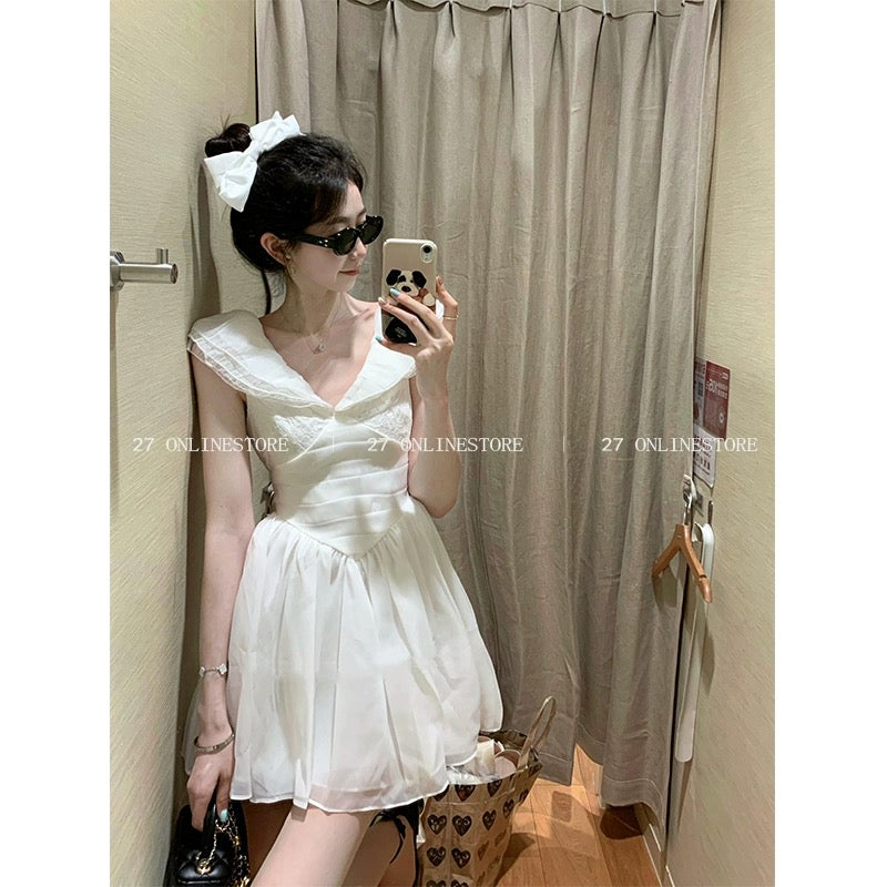 27 ONLINESTORE Super fairy little white dress, temperament, age-reducing and gentle style 2024 summer new short dress