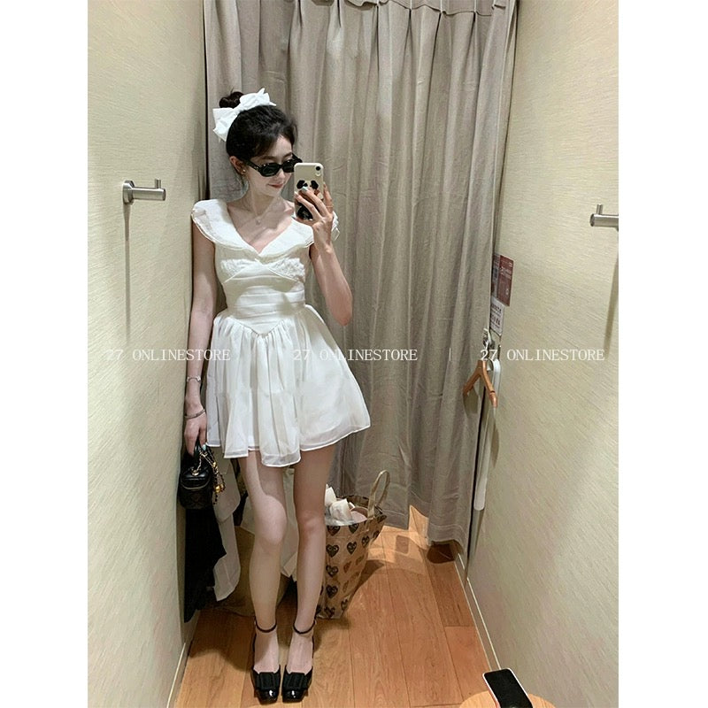 27 ONLINESTORE Super fairy little white dress, temperament, age-reducing and gentle style 2024 summer new short dress