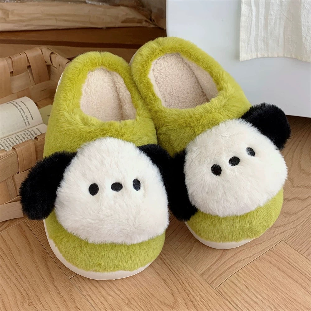 Thin strips, interesting polka dot kitten confinement shoes for women, warm and velvet, comfortable autumn and winter leisure home cotton slippers