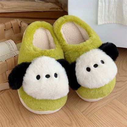 Thin strips, interesting polka dot kitten confinement shoes for women, warm and velvet, comfortable autumn and winter leisure home cotton slippers