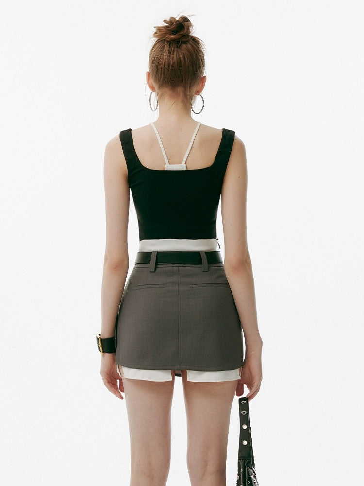 BOHOL BLING mint not cool niche hot girl style fake two-piece design pleated short skirt