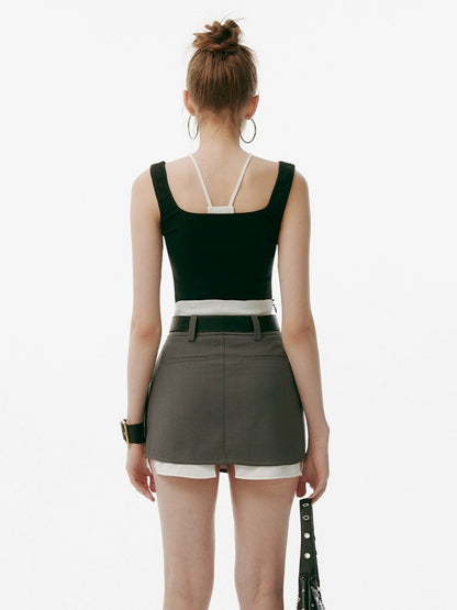 BOHOL BLING mint not cool niche hot girl style fake two-piece design pleated short skirt