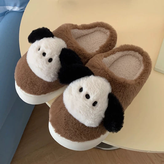 Thin strips, interesting polka dot kitten confinement shoes for women, warm and velvet, comfortable autumn and winter leisure home cotton slippers