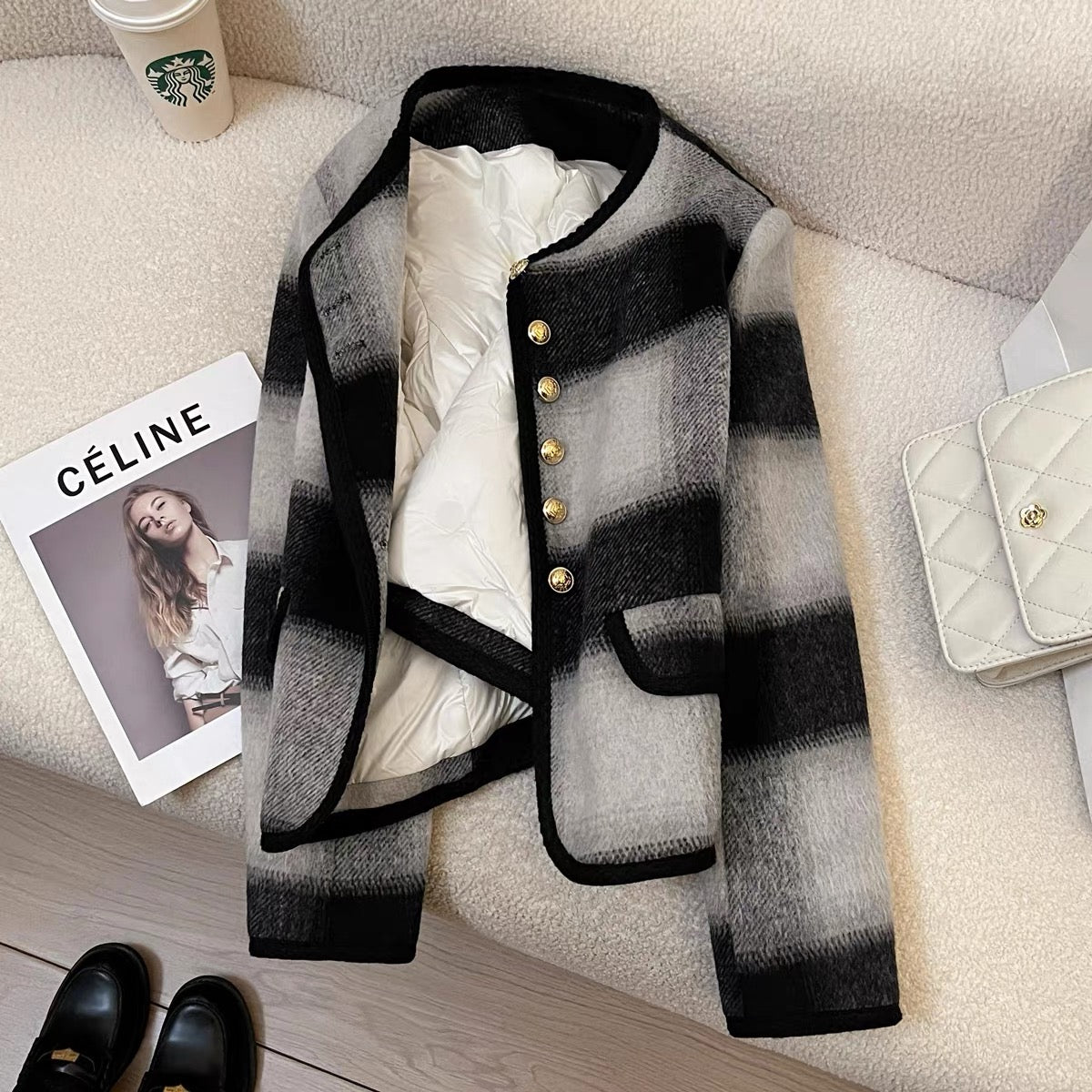 Black Korean style atmosphere down lining small fragrance style short jacket female 2025 winter new high-end warm tops