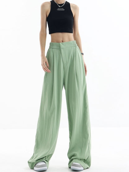KEN STUDIO Tencel wide-leg suit pants for women summer thin pleated lazy design loose casual pants