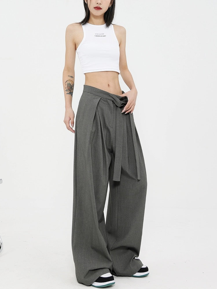 KEN STUDIO gray straight suit pants for women spring and autumn new design niche casual pants wide leg pants