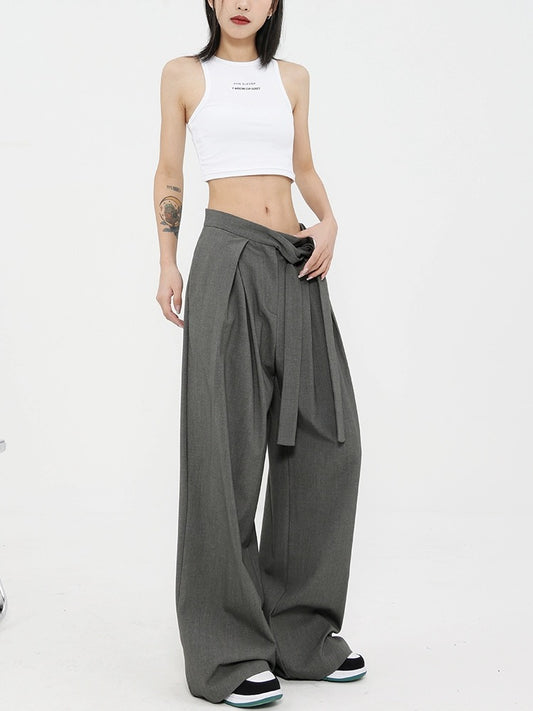 KEN STUDIO gray straight suit pants for women spring and autumn new design niche casual pants wide leg pants