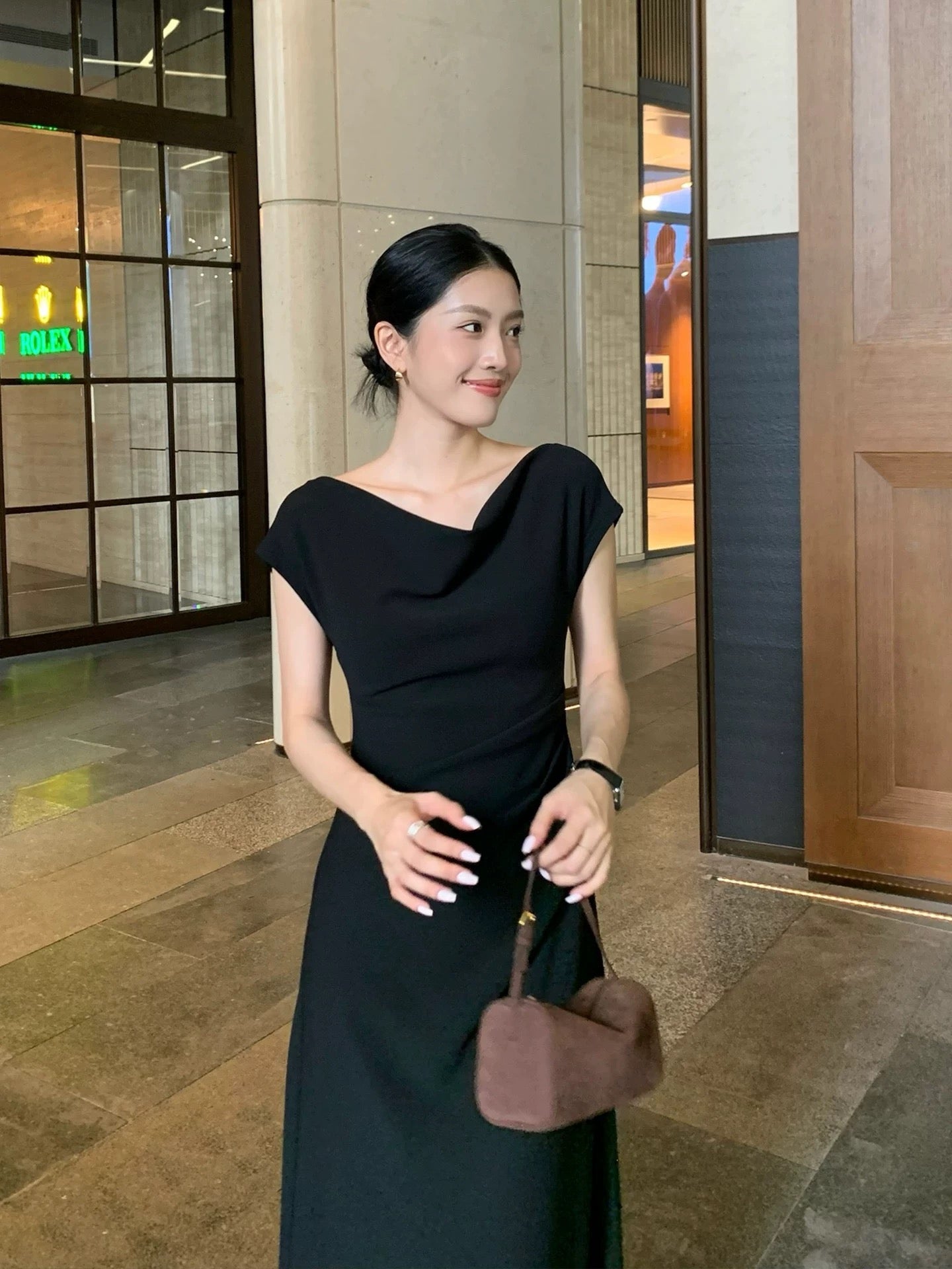 IAMJAM "Elegant Black Dress" 2026 Summer New Mid-Length Slimming A-line Waist-cinching Dress for Women