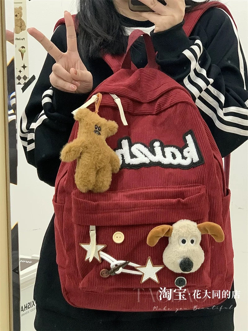 2023 New Original Autumn and Winter American Retro Corduroy Star Backpack High School Student Casual Backpack School Bag