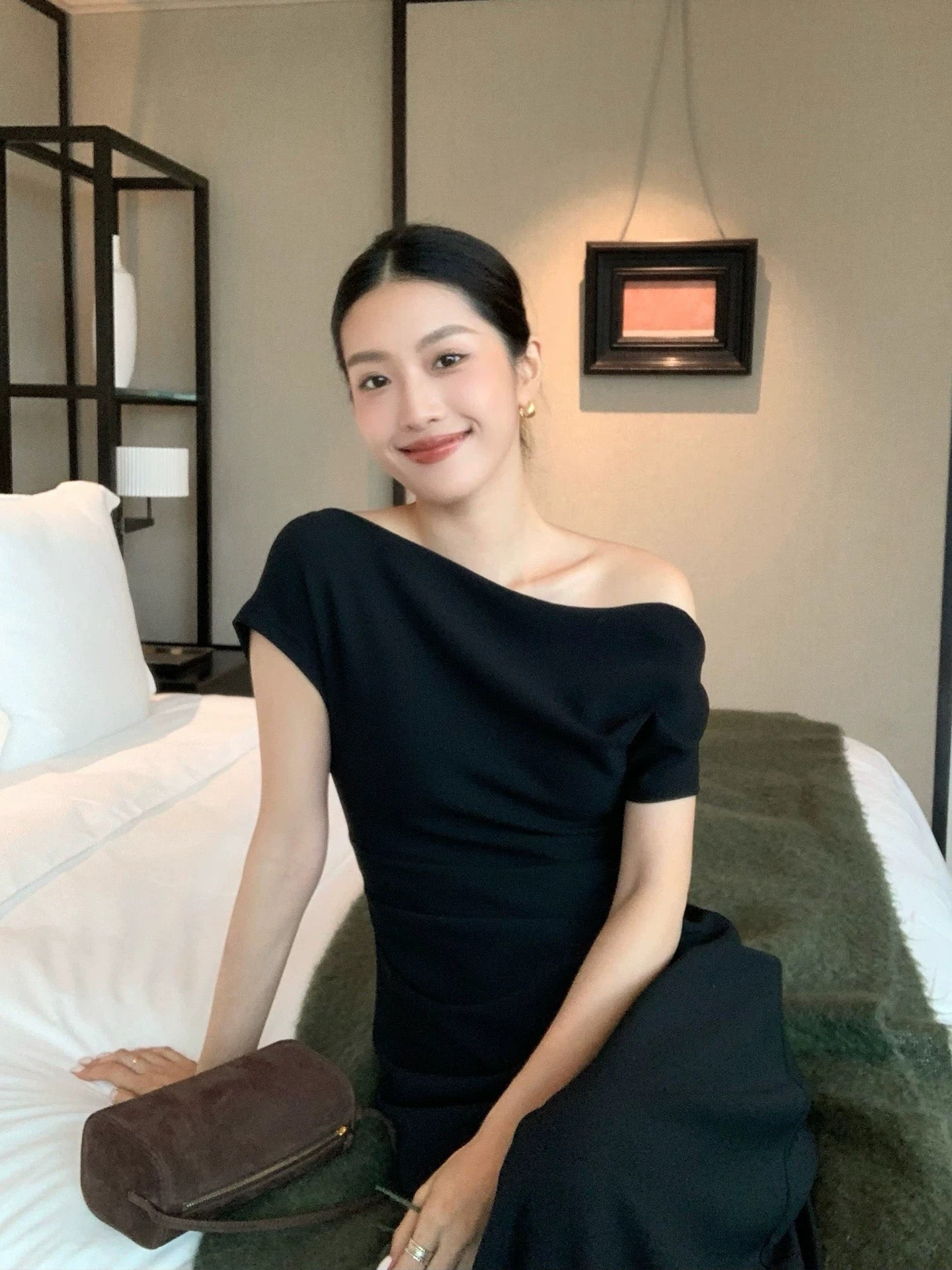IAMJAM "Elegant Black Dress" 2026 Summer New Mid-Length Slimming A-line Waist-cinching Dress for Women