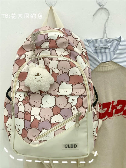Japanese style ins graffiti schoolbag female high school student junior high school student large capacity cartoon backpack forest style versatile backpack