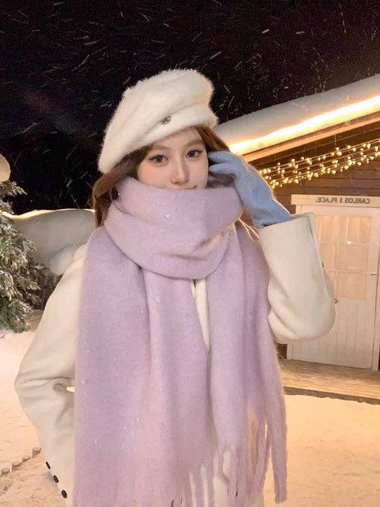 [Peach Tea] Iceland's first snow blue atmosphere scarf women's winter warm thick Korean style versatile neck scarf