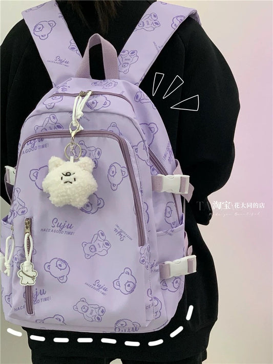 Japanese ins cartoon bear backpack, Korean version, forest style, versatile, trendy, large-capacity schoolbag, female high school student backpack