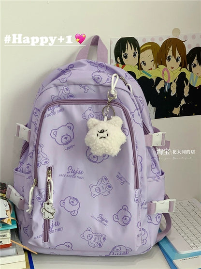 Japanese ins cartoon bear backpack, Korean version, forest style, versatile, trendy, large-capacity schoolbag, female high school student backpack