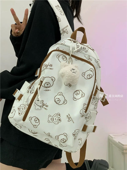 Japanese ins cartoon bear backpack, Korean version, forest style, versatile, trendy, large-capacity schoolbag, female high school student backpack