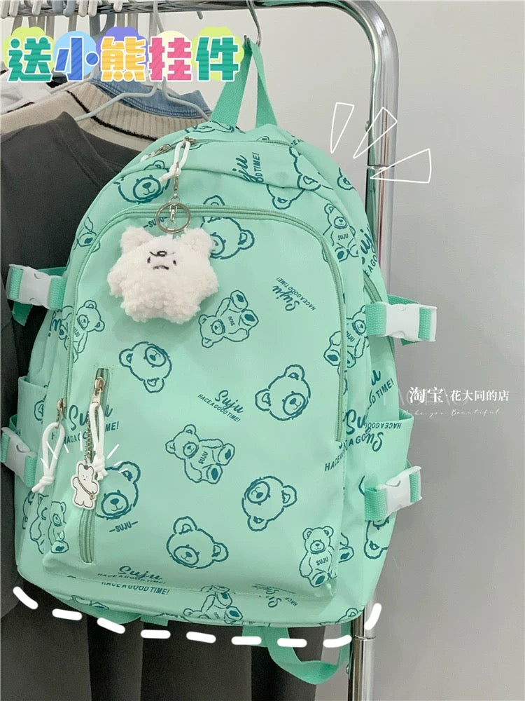 Japanese ins cartoon bear backpack, Korean version, forest style, versatile, trendy, large-capacity schoolbag, female high school student backpack